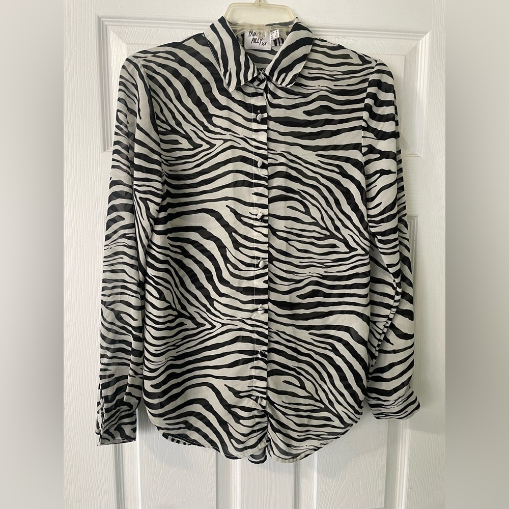 Princess Polly Zebra Print Sheer Blouse B69 - Picture 3 of 5